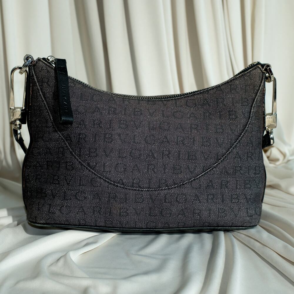 Bvlgari Monogram Canvas Pochette - Grey/Black Denim, Leather Trim